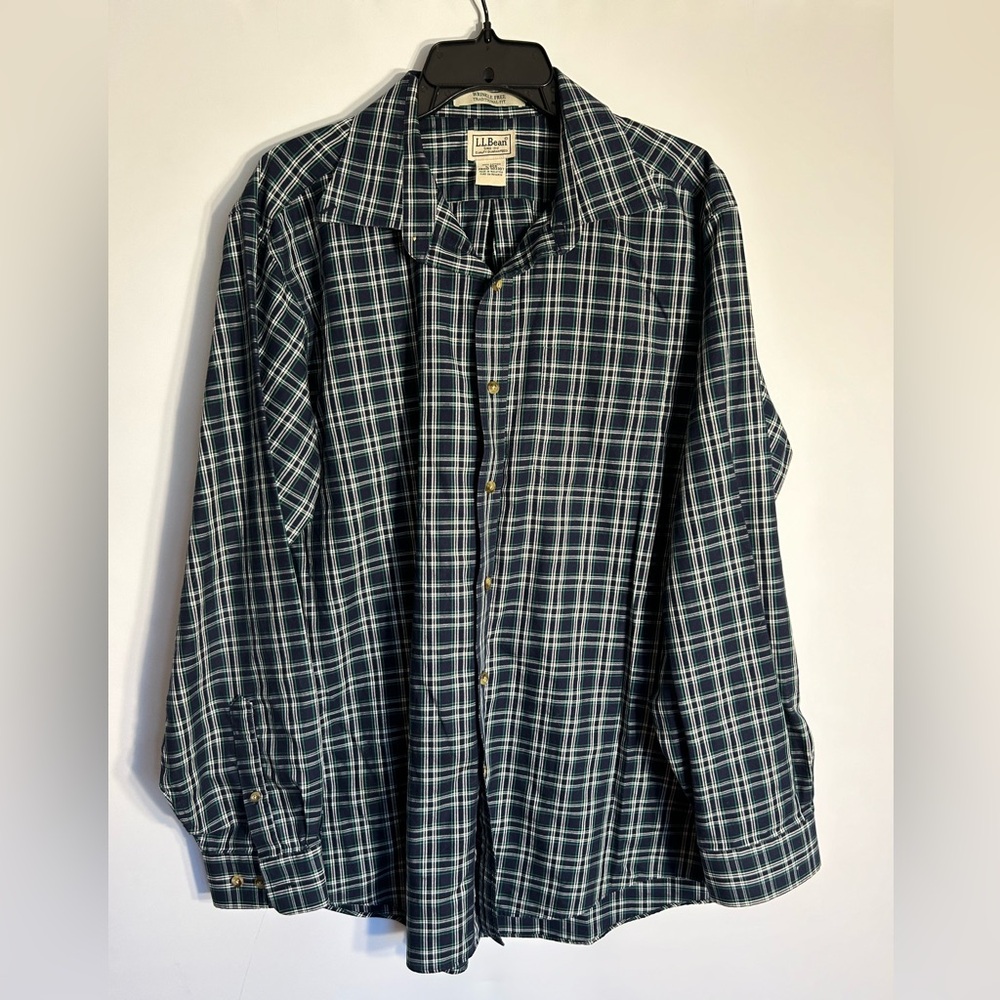 L.L.BEAN PLAID DRESS/CASUAL SHIRT TRADITIONAL FIT NAVY/GREEN LONG SLEEVES LARGE